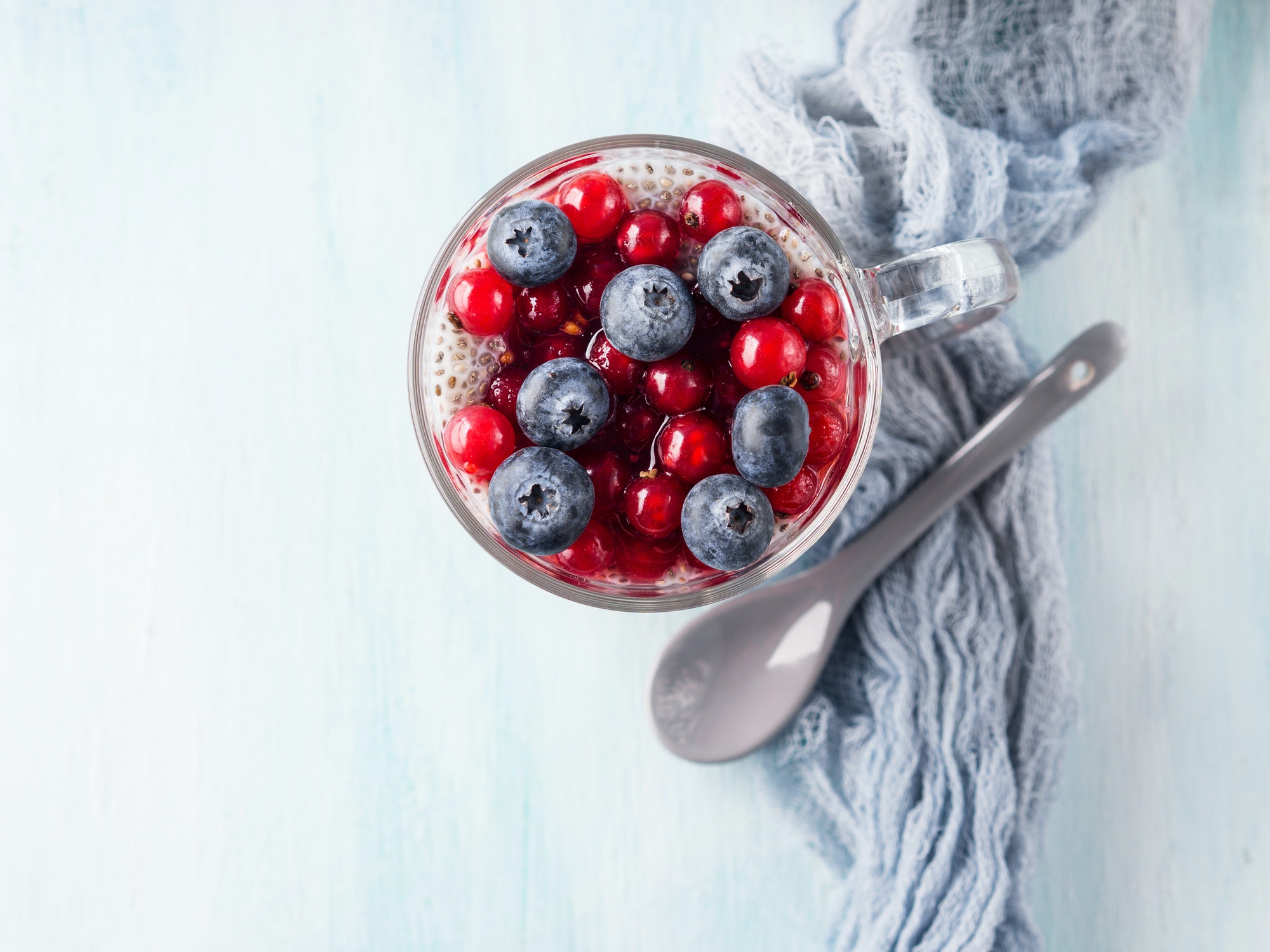 Almond milk chia pudding with fresh berries