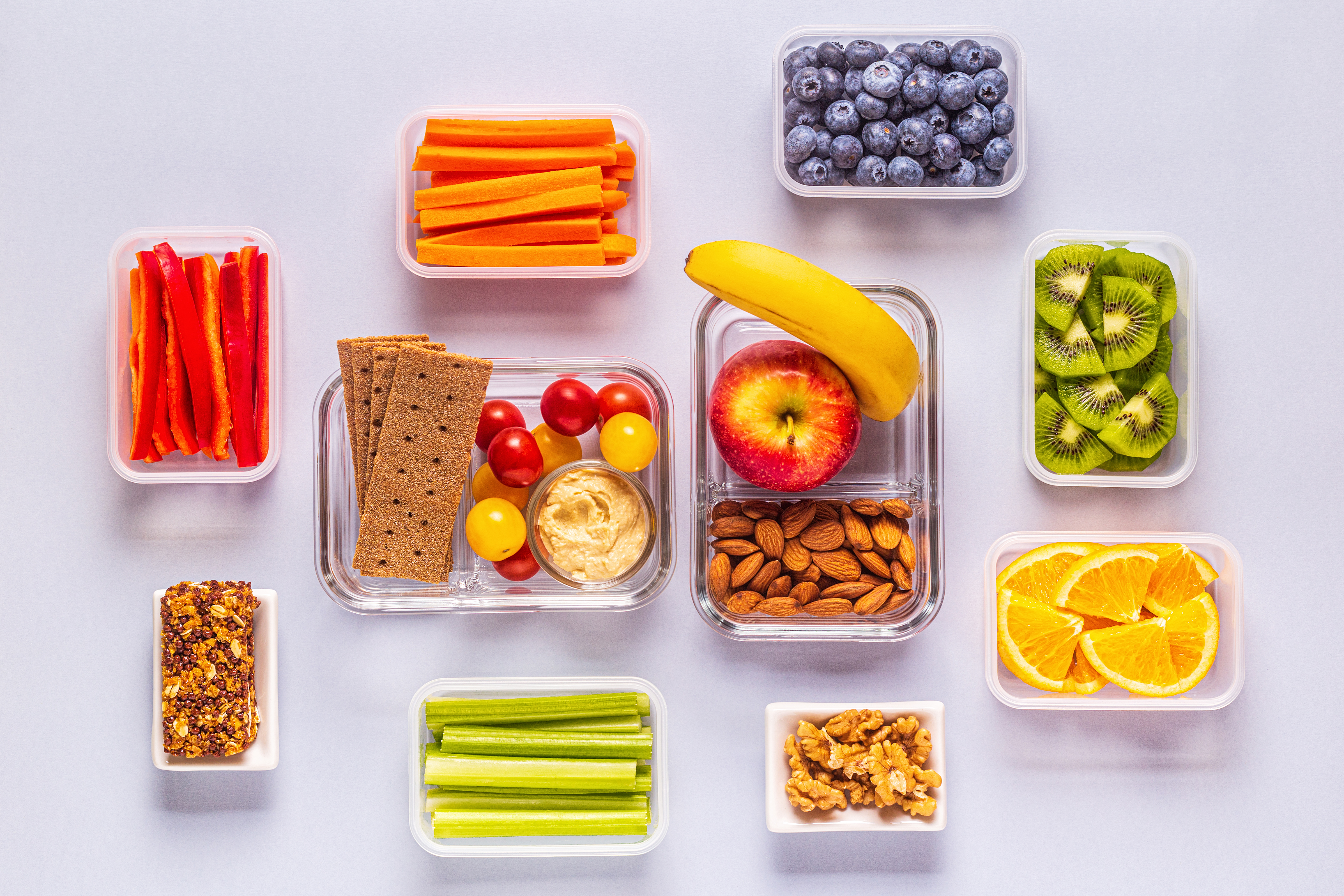 Healthy snack options portioned