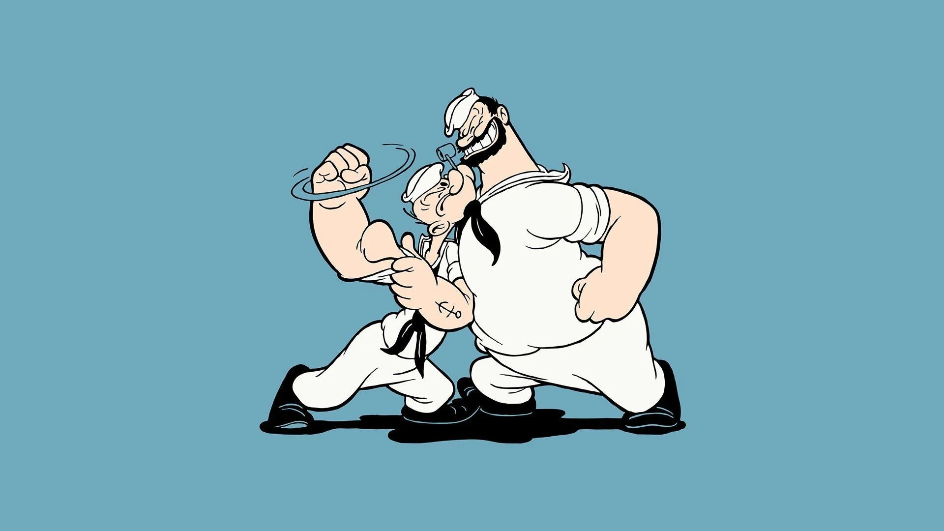 popeye flexing bigger bicep than bruno