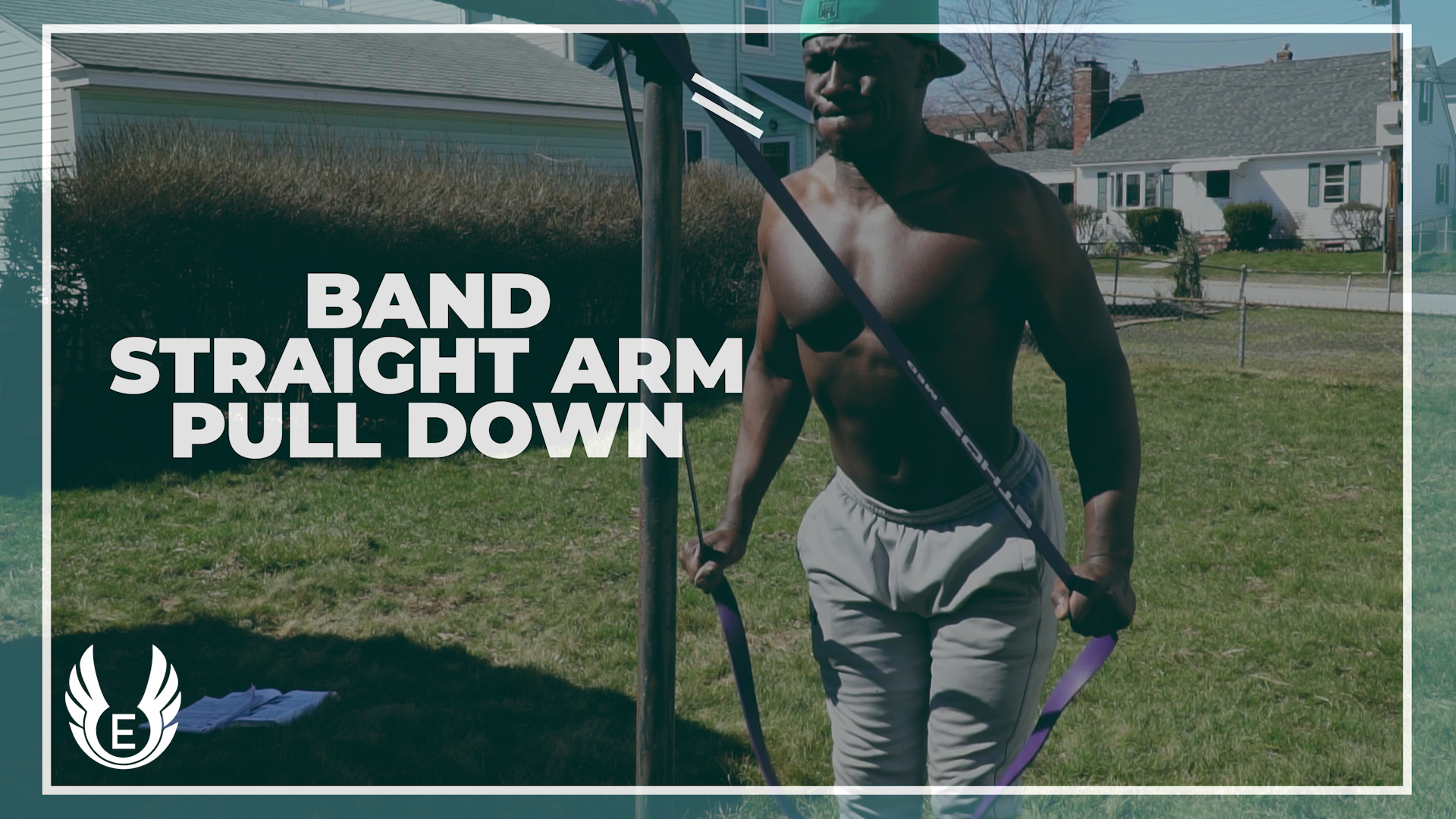 resistance band back workout band straight arm pull down. back workout at home with bands.
